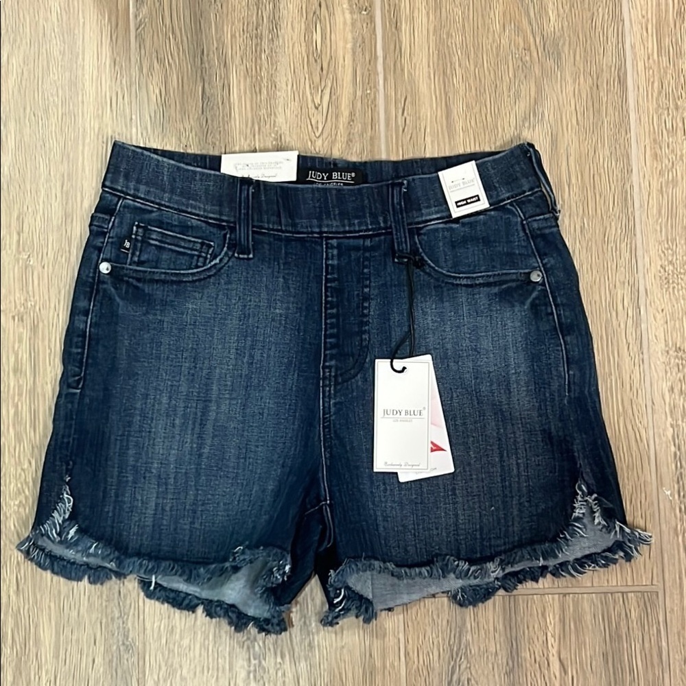 Judy Blue Shorts Jean Denim Fray Hem Pullon Elastic Waist High Waist Small - Picture 13 of 14